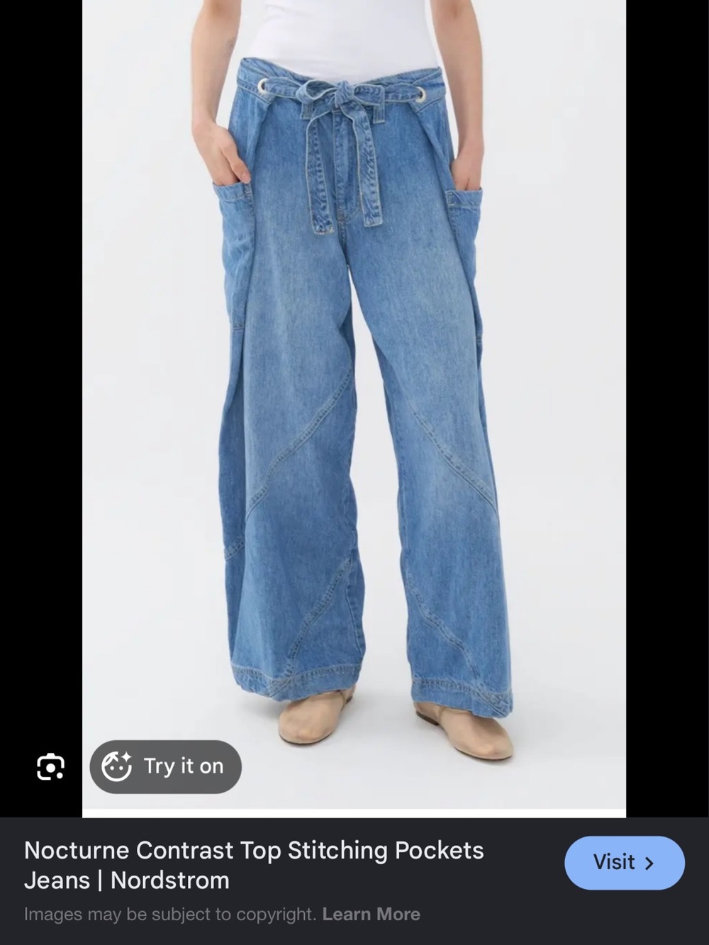 Women's Light Blue Wide-Leg Jeans with Tie Waist
